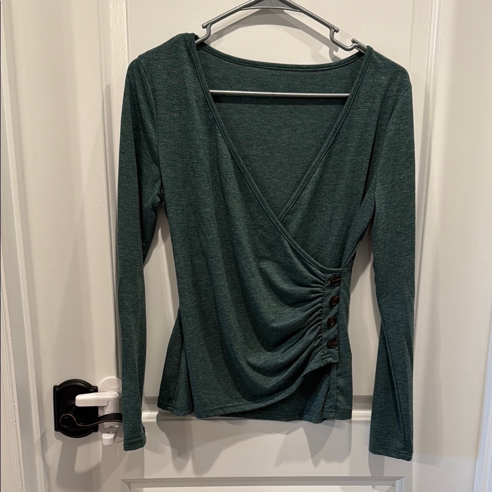SHEIN Green Wrap Ruched Blouse